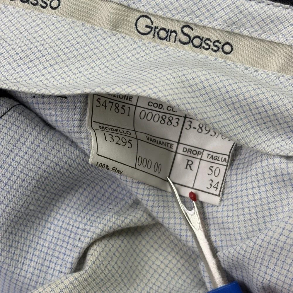 Gran Sasso 100% Flax Dress Pants Mens Size 34x32 Navy Blue Trousers Linen